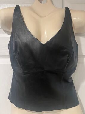ticci tonetto Black Leather V-Neck Tank Top size M